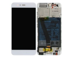 Előlap kijelző Huawei P10 (lcd, érintőpanel, átvezető fóliával, kerettel akkumulátorral) fehér 02351DQN